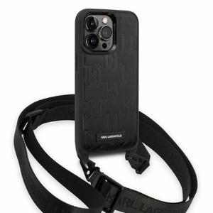 Karl Lagerfeld KLHCP14LSTMMK iPhone 14 Pro 6.1" kietasis dėklas juodas/juodas Monograminė Plokštelė Logotipas Dirželis