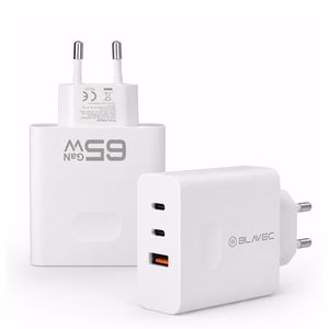 Blavec sieninis įkroviklis BC-11 GaN - USB + 2xType C - QC PD 65W 3A (TCBC11G-U2CW653A) baltas