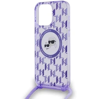 Karl Lagerfeld IML Crossbody Monogram Karl & Choupette Head MagSafe dėklas telefonui iPhone 15 Pro Max - violetinis