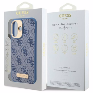 Guess 4G Logotipas Magnetinis dėklas telefonui iPhone 16 Plus - mėlynas