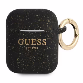 Guess GUA2SGGEK AirPods dėklas juodas/juodas Silikonas Blizgučiai