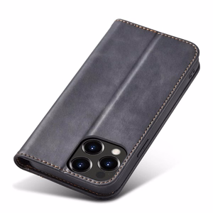 Magnet Fancy Case dėklas iPhone 14 Pro su flip dangčiu, pinigine ir stovu - juodos spalvos