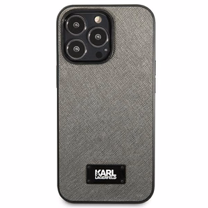 Karl Lagerfeld Saffiano plokštelės dėklas telefonui iPhone 13 Pro Max 6.7" - sidabrinis