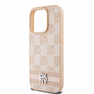 DKNY Odinis languotas mono raštas ir spausdintos juostos dėklas telefonui iPhone 15 Pro - rožinis