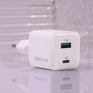 "Forever TC-08-45AC GaN PD QC įkroviklis 1x USB-C 1x USB 45W baltas
