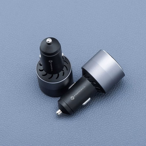 FORCELL F-ENERGY Alu automobilinis įkroviklis 2 x Type C + USB A PD QC4.0 SFC 2.0 4,5A 65W pilkas