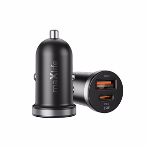 "Maxlife MXCC-05 PD QC automobilinis įkroviklis 1x USB-C 1x USB 35W juodas