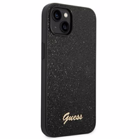 Guess Glitter Script dėklas telefonui iPhone 14 Plus - juodas