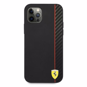 Ferrari FESAXHCP12LBK iPhone 12 Pro Max 6.7" juodas/juodas kietas dėklas On Track Carbon Stripe