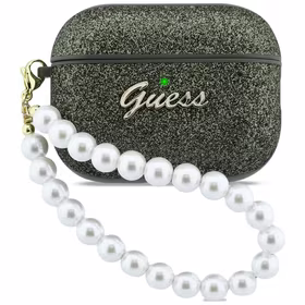 Guess Glitter Pearl Dirželis Dėklas for AirPods Pro 3 - juodas and Glitter