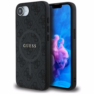 Guess PU odinis 4G spalvotas žiedas dėklas su MagSafe iPhone 16e - juodas