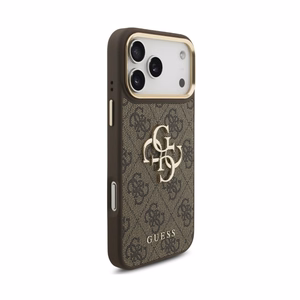 Dėklas Guess PU Leather 4G Metal Logo Gold Frame Apple iPhone 18 Pro Max rudas