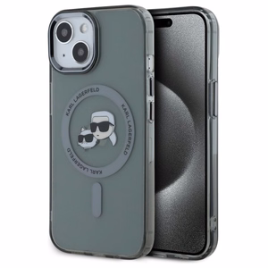 Karl Lagerfeld KLHMP15SHLSKCK iPhone 15 6.1" juodas kietasis dėklas IML Metal Karl & Choupette Head Magnetinis (MagSafe)