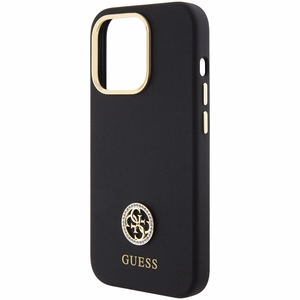 Guess silikoninis Logo Strass 4G dėklas telefonui iPhone 15 Pro - juodas