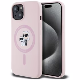 Karl Lagerfeld silikoninis Karl&Choupette Magnetinis dėklas telefonui iPhone 15 Plus - rožinis