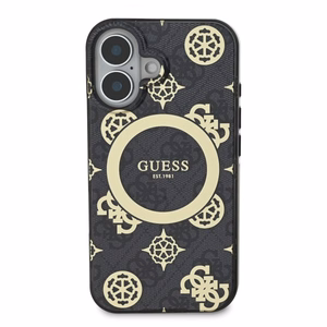 Guess IML Peony On 4G Background MagSafe iPhone 16 dėklas - juodas