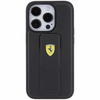 Ferrari Grip Stand Metal Logo dėklas iPhone 15 Pro – juodas