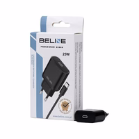 Beline Tinklo įkroviklis 1x USB-C 25W + USB-C laidas juoda PD 3.0 BLNCB25C GaN
