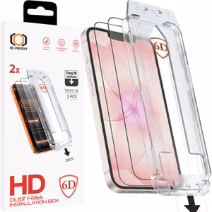 Tel Protect Dust-Free Easy Fit Full Glue 6D grūdintas stiklas skirtas Iphone 13/13 Pro/16E/17E juodas - 2 vnt.