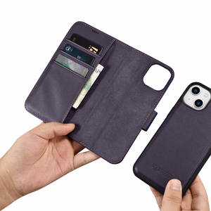 iCarer Piniginės dėklas 2in1 viršelis iPhone 14 Plus Anti-RFID odinis atverčiamas dėklas tamsiai violetinis (WMI14220727-DP)