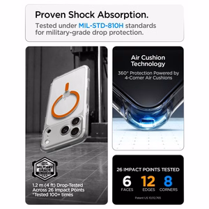 Spigen Ultra Hybrid MagSafe dėklas iPhone 18 Pro / 17 Pro, skaidrus oranžinis