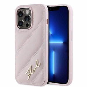 Karl Lagerfeld Diagonal Quilted Script dėklas telefonui iPhone 14 Pro Max - rožinis
