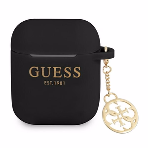 Guess GUA2LSC4EK AirPods 1/2 dėklas juodas/juodas silikoninis žavesys 4G kolekcija