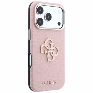 Guess Grained & Big Resin Logo dėklas iPhone 18 Pro / 17 Pro – rožinis