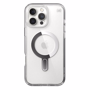 Speck Presidio Perfect-Clear dėklas su MagSafe ir ClickLock, skirtas iPhone 16 Pro Max, „Clear/Chrome“