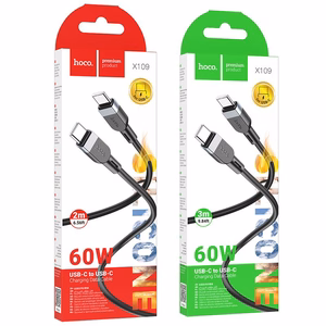 Silikoninis Laidas USB C to USB C Hoco 3A 60W 3 m X109 juodas