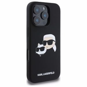 Karl Lagerfeld silikoninis Magnetinis dėklas telefonui iPhone 16 Pro su galvų atvaizdais - juodas
