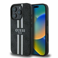 Guess 4G Spausdintų juostų MagSafe dėklas telefonui iPhone 16 Pro - juodas