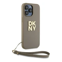 DKNY Dėklas telefonui su dirželiu ir logotipu iPhone 15 Pro - smėlio spalvos