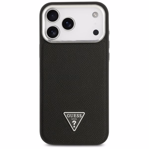 Guess Grūdėtas Trikampio logotipas Magnėtinis dėklas telefonui iPhone 17 Pro Max - juodas