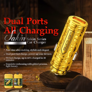 WEKOME WP-C37 Sakin Series automobilinis įkroviklis, USB-C + USB-A, PD 20 W, aukso spalvos