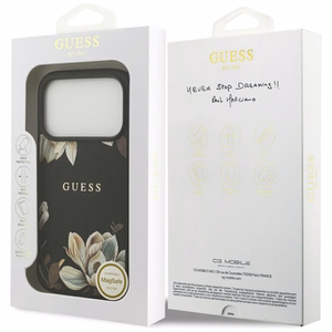Guess Grained Flowers Classic Logo MagSafe чехол iPhone 17 Pro - черный