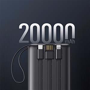 VEGER Išorinė baterija 20000 mAh su įmontuotu kabeliu Micro USB / Type C / Lightning C20 (W2047 / W2059) juoda