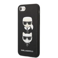 Karl Lagerfeld KLHCI8SAKICKCBK iPhone 7/8 / SE 2020 / SE 2022 juodas/juodas kietas dėklas Saffiano Karl&Choupette Galva