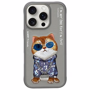 Nimmy Akiniai Kietas katinas dėklas telefonui iPhone 16 Pro - pilkas