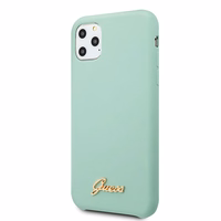 Guess GUHCN65LSLMGG iPhone 11 Pro Max žalias kietas dėklas Silikoninis Vintage Gold Logo