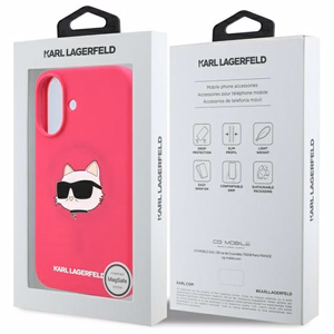 Karl Lagerfeld Silikoninis dėklas telefonui su Choupette galvos atspaudu MagSafe iPhone 16 - fuksija