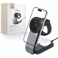 Tech-Protect QI15W-A28 MagSafe 3in1 indukcinis įkroviklis su stovu išmaniajam telefonui / Apple Watch / AirPods - juodas