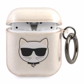 Karl Lagerfeld Glitter Choupette dėklas AirPods 1/2 – auksinis