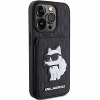 Karl Lagerfeld Saffiano Cardslots and Stand Monogram Choupette Dėklas telefonui iPhone 15 Pro Max - juodas