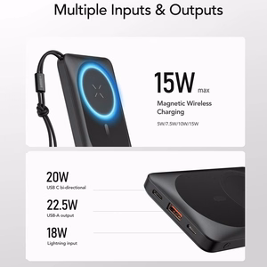 VEGER išorinė baterija 10000 mAh su belaidžiu įkrovimu, suderinama su MagSafe PD QC3.0 2A 20W MagOn (VP1151 / W1151) balta