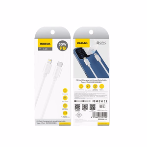 Dudao L4X USB-C–Lightning kabelis, 30 W, 1,2 m, baltas