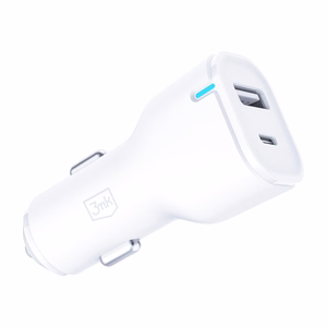 3mk automobilinis įkroviklis 20W PD 3.0 QC 3.0 USB 1A1C, baltas