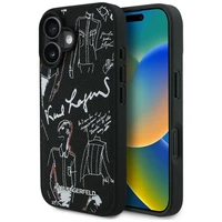 Karl Lagerfeld Grained Pattern & Logo MagSafe Dėklas for iPhone 16 - juodas