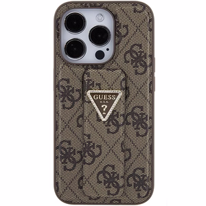 Guess Grip Stand 4G Triangle Strass dėklas telefonui iPhone 15 Pro - rudas