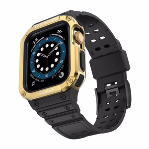 Protect Strap Ремешок для Apple Watch 38/40/41mm с бронированным чехлом - чёрный, золотой